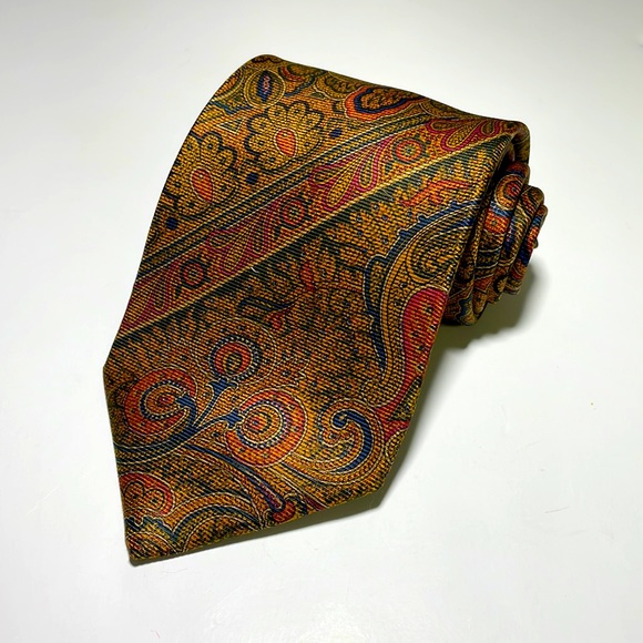 Brooks Brothers Other - Brooks Brothers mens green orange paisley floral print 100% silk neck tie EUC
